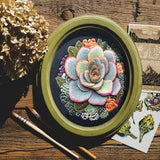FONNUY Succulents Embroidery Kit for Beginners, Stamped Embroidery Patterns Kits for Adults with Hoop, Easy to Follow Color Thread Needlework, 8'' Hoop (Chubby Leaves)