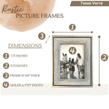 Tasse Verre 5x7 Rustic Picture Frames 3-Pack, Distressed Farmhouse-Style Table Frame, Brushed Industrial Silver Metal Look Frame with Wood Looking Insert, Ready-to-Hang Hooks. Tasse Verre