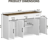 PeacefulHues Modern Buffet Sideboard Kitchen Storage Cabinet with 3 Drawers, 55" Large Farmhouse Buffet Cabinet with Shelves and Doors, Wood Coffee Bar for Living Room Dining Room Hallway White PeacefulHues