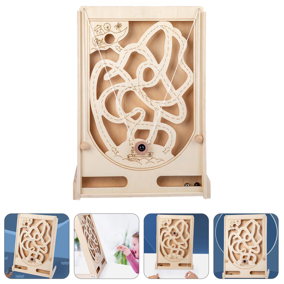 FOYTOKI Pinball Game Wooden Board Games Children Labyrinth Game Maze Puzzle Toys Interactive Maze Beads Game Wooden Maze Ball Game Toy for Kids Labyrinth Plaything Pirate Jigsaw Puzzle 3D FOYTOKI