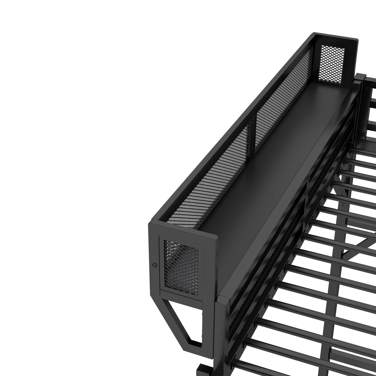 YHUBHSIS Queen Size Loft Bed with Ladder and Large Under-Bed Space, Black Metal Loft Bed with Storage Shelves, Heavy Duty Metal High Bedframe w/Safety Guardrails for Kids Teens (Black, Queen) YHUBHSIS