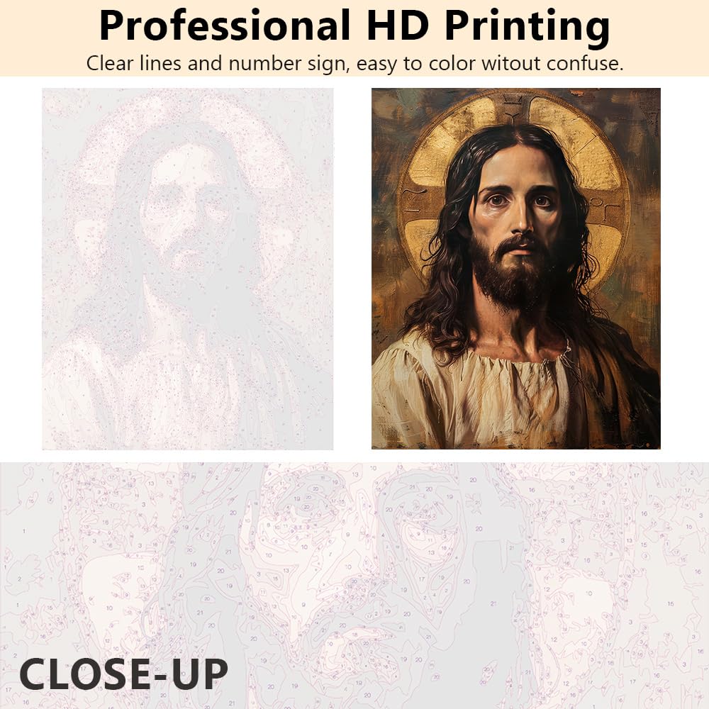 TUMOVO Cross Paint by Number, Jesus Christ Paint-by-Number Kits, Portrait of Jesus Christ on an Old Wooden DIY Oil Painting with Brushes and Pigment, Paint by Numbers, 16x20 Inch TUMOVO