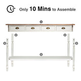 Wnutrees Farmhouse Console Table with 4 Drawers, 60" Long Narrow Boho Sofa Foyer Table with Large Storage Space, Solid Wood Frame and Legs for Entryway, Hallway, Living Room, White Wnutrees