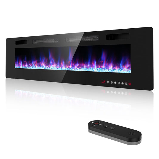 BREEZEHEAT 72 inch Electric Fireplace Wall Mounted/Freestanding-Ultra Thin Fireplace Inserts for Living Room with Heater, Remote Control, Touch Screen, Led Flame, 8H Timer, 750w/1500w