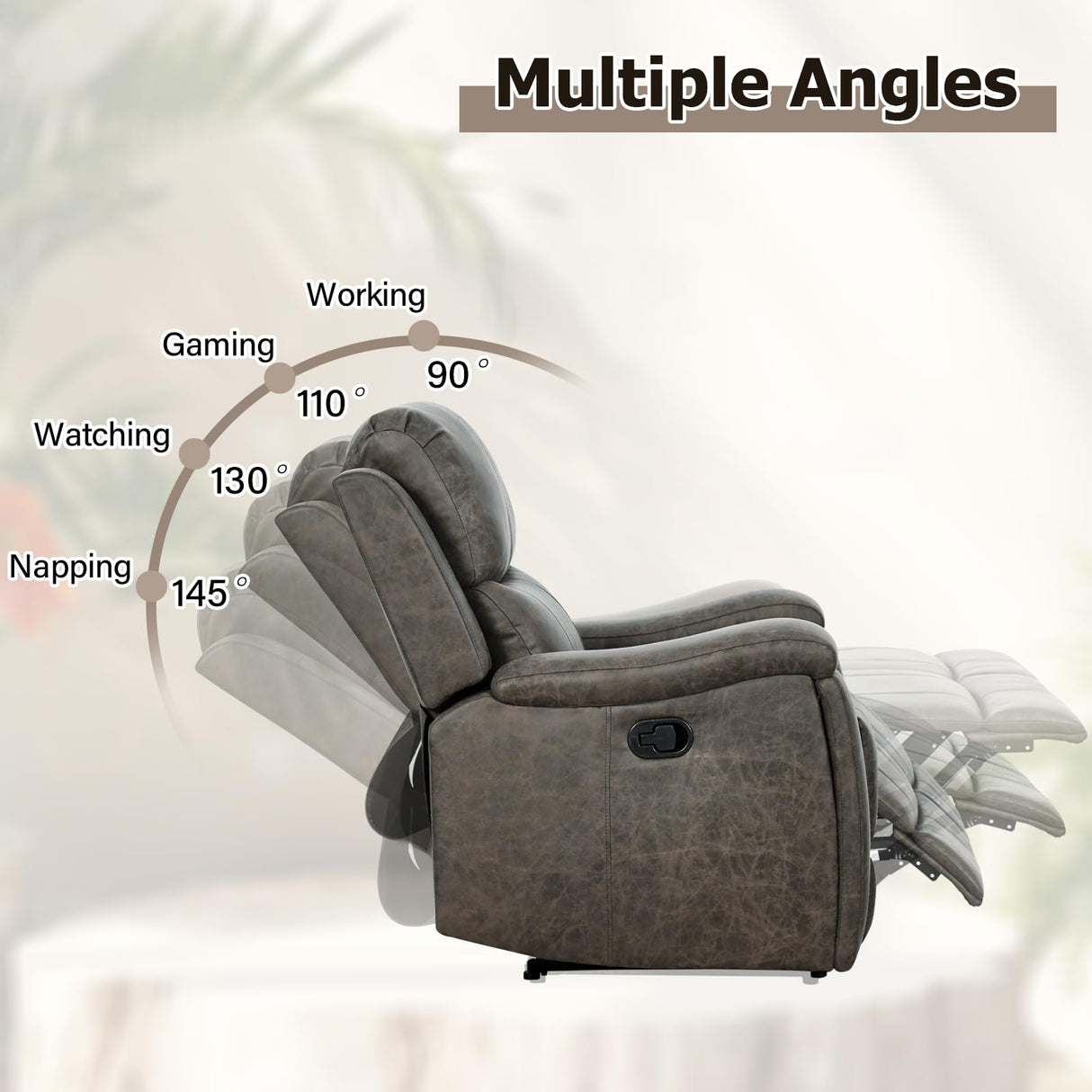 CANMOV Leather Recliner Chair, Classic and Traditional Manual Recliner Chair with Overstuffed Arms and Back, Manual Single Sofa with Concealed Cup Holders,Grey CANMOV