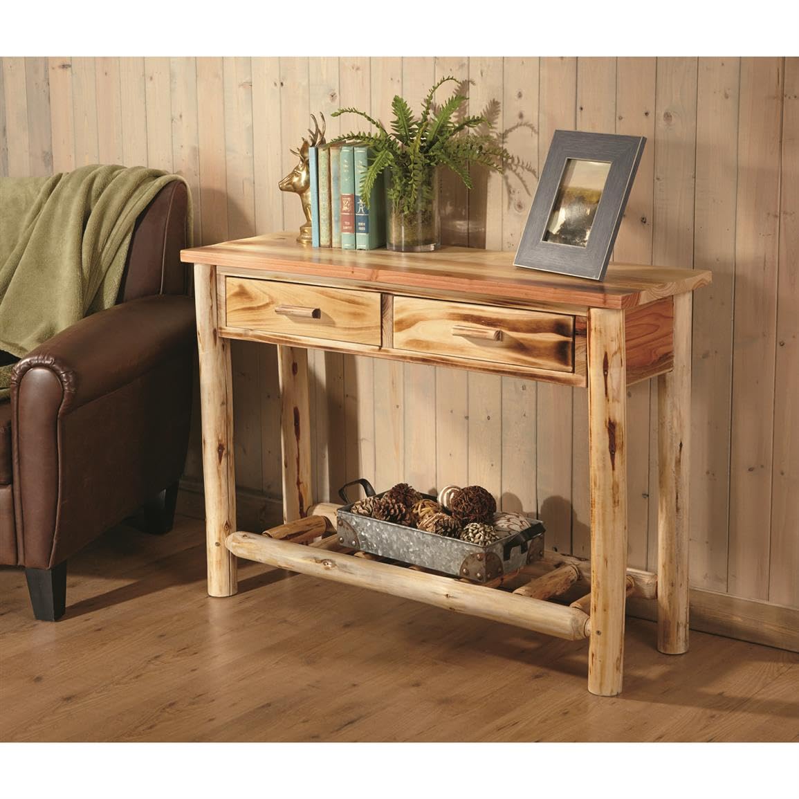 CASTLECREEK Log Sofa Table, Console Tables for Entryway, TV Stand, Rustic, Cabin Decor CASTLECREEK