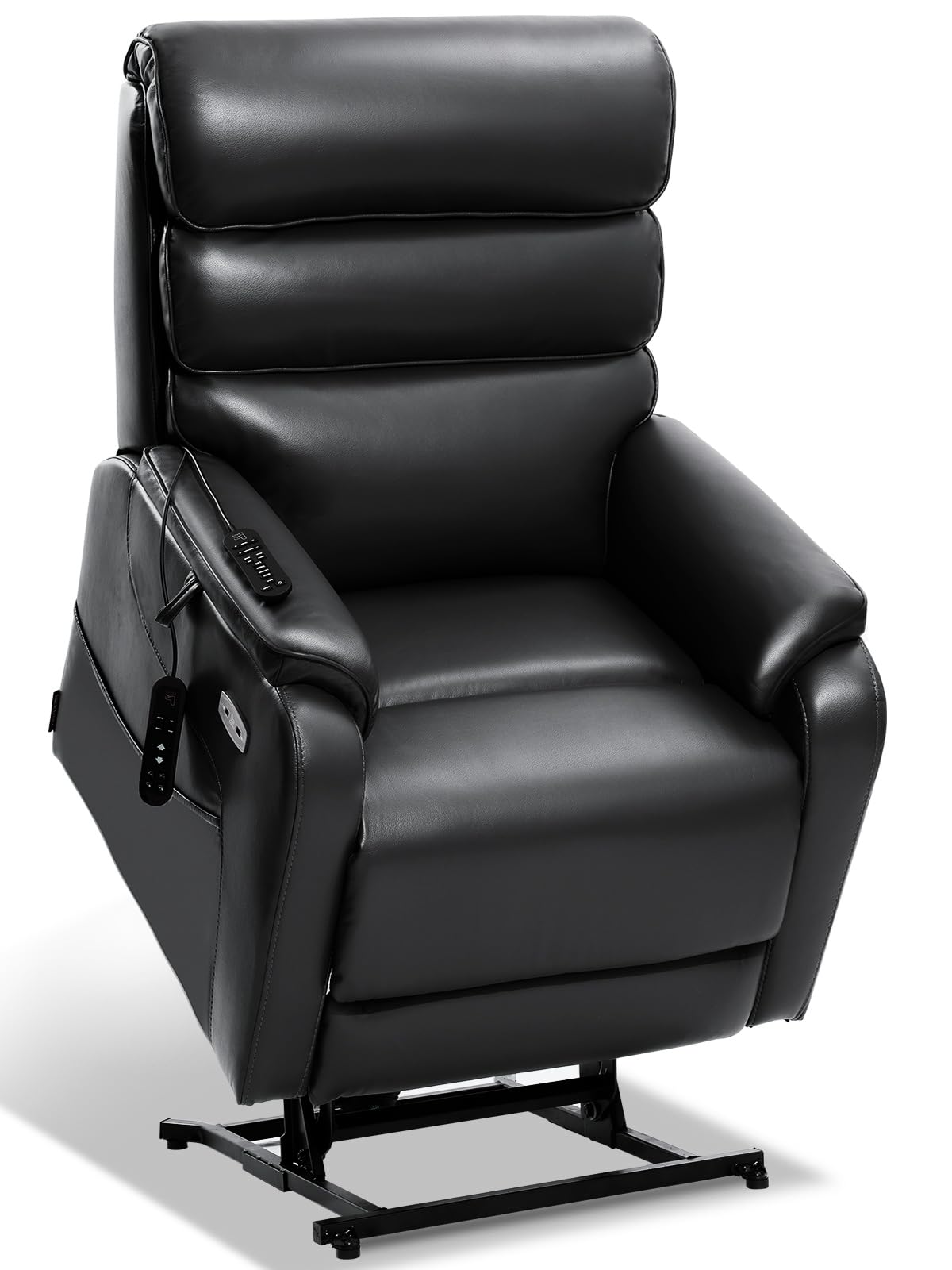 EONIX Dual Motor Lay Flat Power Lift Recliner Chair for Elderly, Faux Leather Electric Lift Chairs for Adults, 400lbs Heavy Duty Power Recliner with Heat Massage Charging Ports, SLRY003, Black EONIX