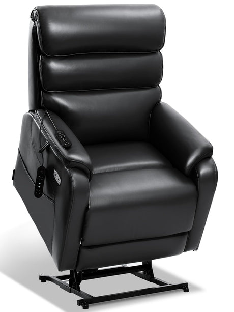 EONIX Dual Motor Lay Flat Power Lift Recliner Chair for Elderly, Faux Leather Electric Lift Chairs for Adults, 400lbs Heavy Duty Power Recliner with Heat Massage Charging Ports, SLRY003, Black EONIX