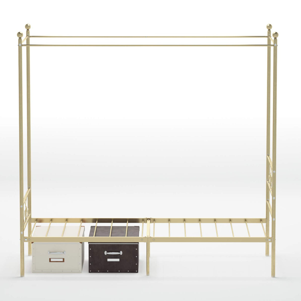 Weehom Twin Canopy Bed Frame with Headboard and Footboard, 4 Posters Metal Bed Frame, No Box Spring Needed, Mattress Foundation Platform Bed for Kids and Adults, Gold Weehom