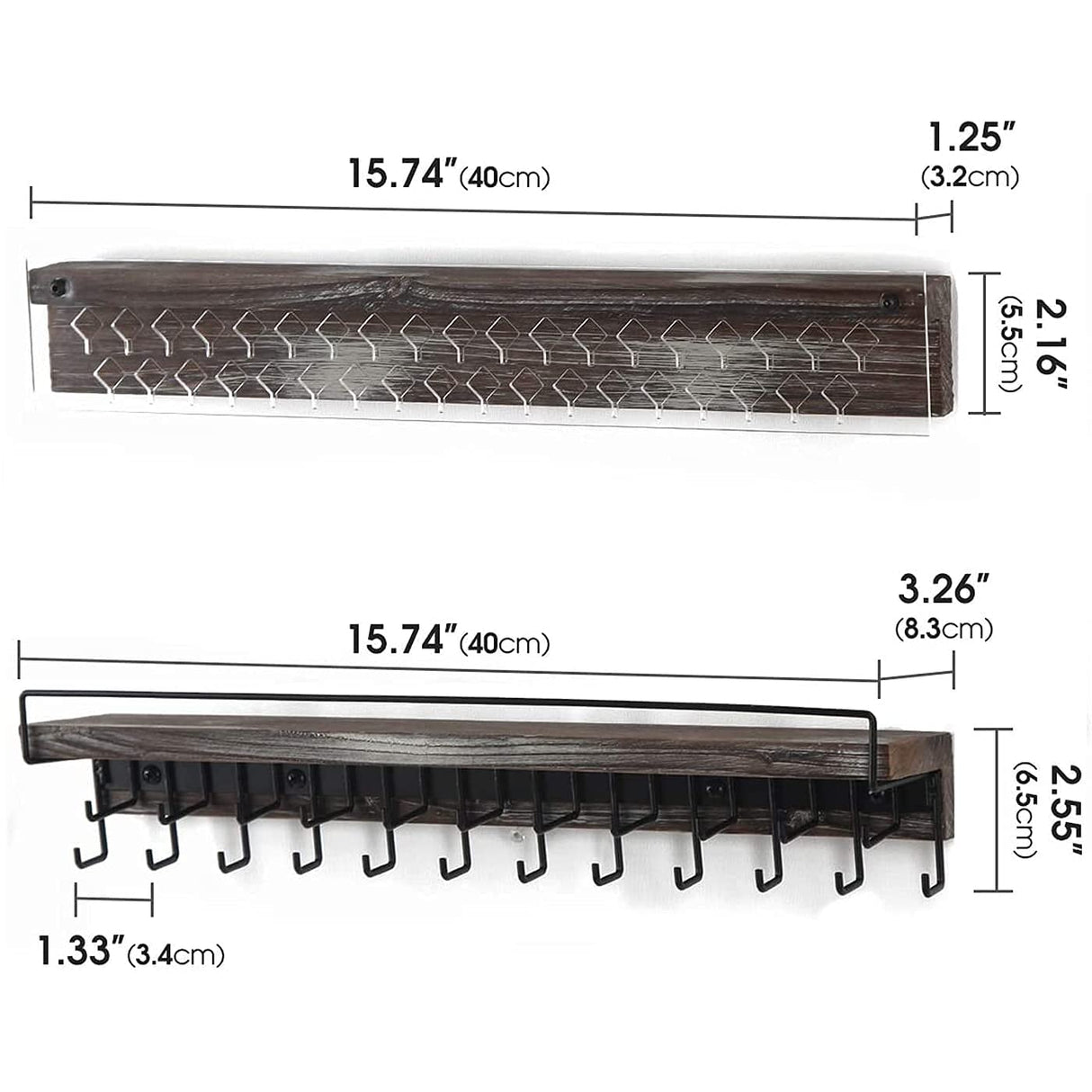 J JACKCUBE DESIGN Wall Mount Necklace Holder Jewelry Hanger with 23 Hook Necklace & Bracelet Racks, Rustic Farmhouse Wood Earring Display with Clear Acrylic - MK585A J JACKCUBE DESIGN