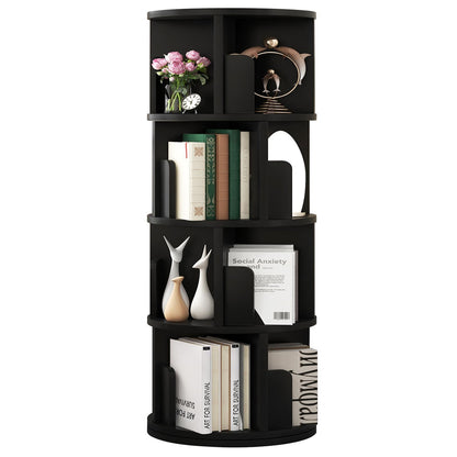 360° Rotating Black Bookcase - Space-Saving 4-Tier Bookshelf for Kids & Adults - WoodArtSupply