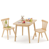 Curipeer Windsor Kids Table and 2 Chair Set, Rubberwood Toddler Table and Chair Set for Art, Play, Craft, Activity, Children Table with Non-Slip Legs/Round Edge Design, Natural Wood Curipeer