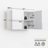 Prepac Elite 24" H Wall Cabinet with Panel Doors, White Storage Cabinet, Bathroom Cabinet, Pantry with 1 Adjustable Shelf 16.75" D x 32" W x 24" H, WSUR-1002-1 Prepac