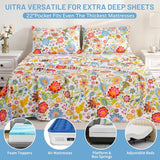 Bedlifes King Size Extra Deep Pocket Sheet Sets - Fits Mattresses Up to 18-24" Thick, 4-Piece Microfiber Set with 1800 Thread Count, Soft, Smooth, Breathable, Featuring Floral Spring Design Bedlifes