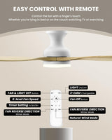 Frstem Leah 52" Solid Wood Ceiling Fan with Light & Remote Control, Flush Mount 3 Blades 6-Speed Ceiling Fan Fixture, Low Profile for Kitchen Bedroom Living Room Indoor (Natural Wood Color & White) Frstem