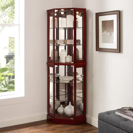 Lighted Curio Cabinet 6 Shelf Corner Corner with Shelves，Display Case for Living Room, China Hutch with Adjustable Tempered Glass Shelves Doors and Shelves, Bar and Liquor Storage Area-Cherry JIJIWANG