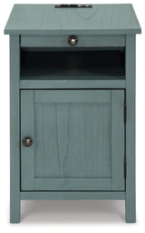 Signature Design by Ashley Treytown Casual Compact Chairside End Table with a Storage Cabinet, Open Cubby Shelf, Pull-Out Tray & USB Charging Ports, Blue Signature Design by Ashley