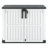 LHBGO Horizontal Storage Shed, Outdoor Resin Storage Shed 36 Cu. Ft. Garden Extra Large Capacity Weather Resistant Storage Box, Lockabl Waterproof Shed for Garbage Cans, Garden Tools, Light Gray LHBGO