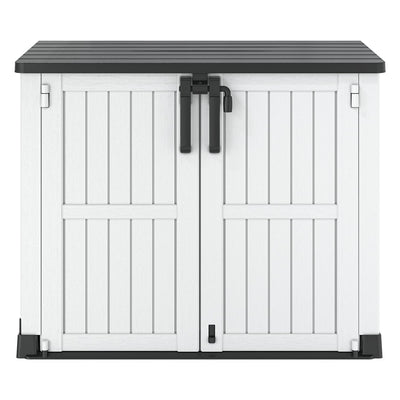 LHBGO Horizontal Storage Shed, Outdoor Resin Storage Shed 36 Cu. Ft. Garden Extra Large Capacity Weather Resistant Storage Box, Lockabl Waterproof Shed for Garbage Cans, Garden Tools, Light Gray