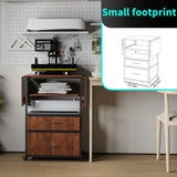 Movable Heat Press Table with Pull-Out Tray, 4 Tier Foldable Heat Press Stand with Drawers - Heat Press Stand with Wheels for Easy Mobility, Heavy Duty Rolling Metal Workbench (Brown) VCGGAIP