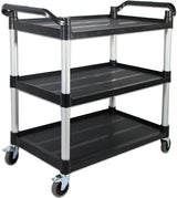 FIHUTED Service Cart with Wheels Lockable Large Size, Plastic Restaurant Cart Heavy Duty, Utility Commercial Cart for Office, Warehouse, Foodservice,40.1" L x 19.2" W x 38.5" H. Black (Large) FIHUTED