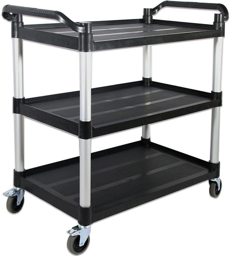FIHUTED Service Cart with Wheels Lockable Large Size, Plastic Restaurant Cart Heavy Duty, Utility Commercial Cart for Office, Warehouse, Foodservice,40.1" L x 19.2" W x 38.5" H. Black (Large) FIHUTED