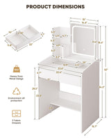 LIVELYGLOW Small Vanity Desk Set with Square Mirror and Light- Vanity Desk with Drawer- White LIVELYGLOW