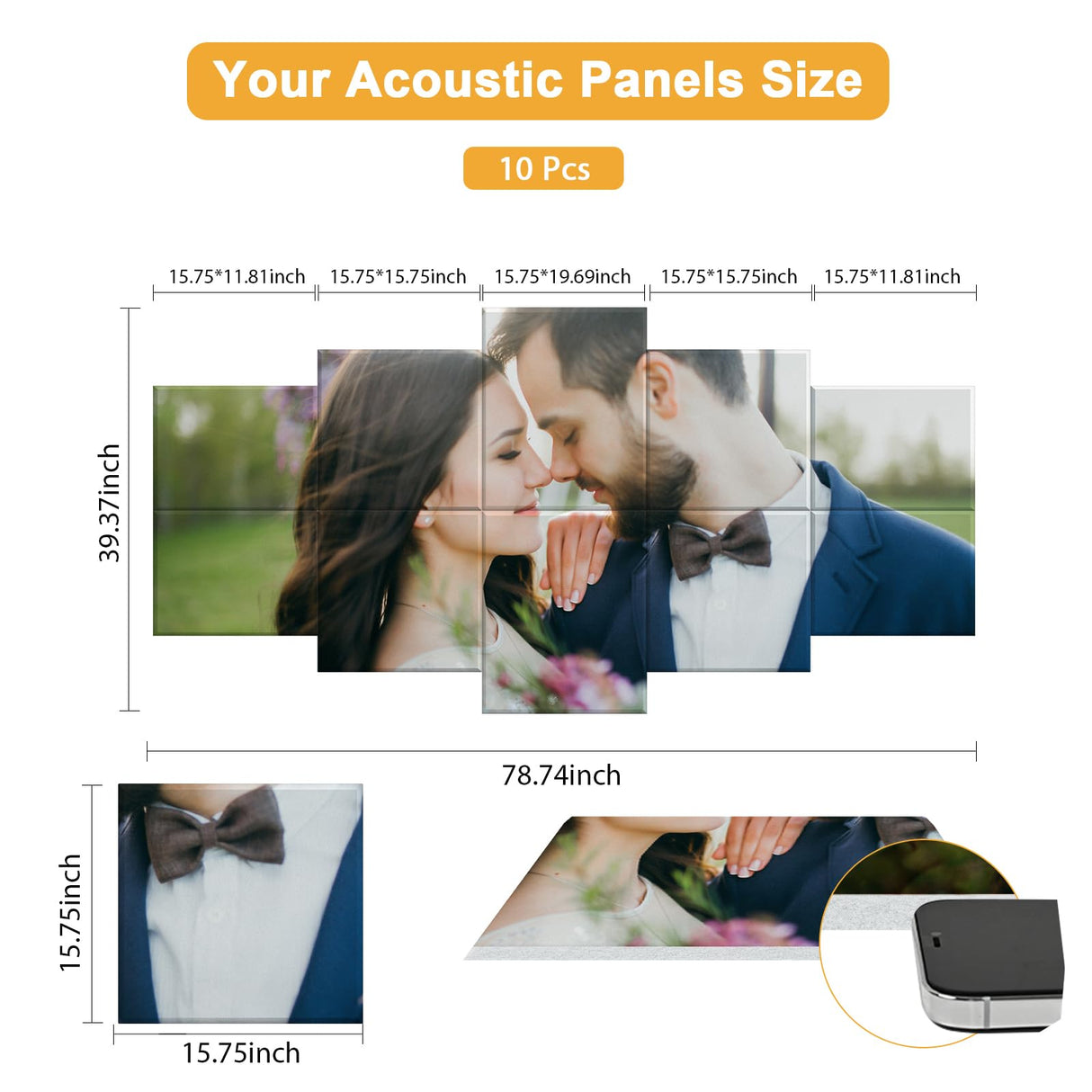 Livole Custom Acoustic Wall Art, Self-Adhesive Soundproof Wall Panels, Personalized Sound Absorbing Wall Art, Decorative Acoustic Panels for Home & Office (10-Pack, 78.7x39.3in) Livole