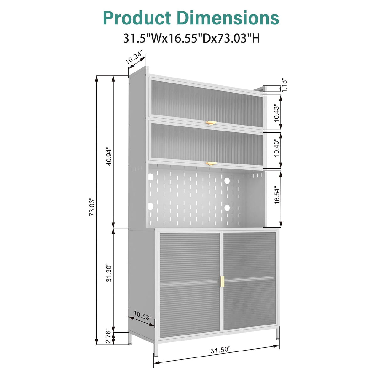 Nobilsteel 73‘’ Tall Kitchen Metal Pantry Cabinet, Pantry Storage Cabinet with Microwave Shelf and Door, Anti-Tip Design Hutch for Kitchen, Dining Room, Living Room Nobilsteel