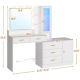 HAUOMS White Makeup Vanity with Lights Vanity Desk with Mirror, Large Vanity Table Set with Drawer Dresser, Charging Station & RGB Cabinets, Makeup Table with 5 Drawers and Storage Shelves, White HAUOMS
