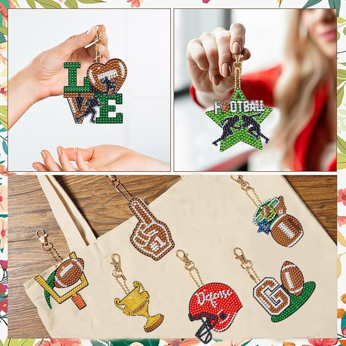 12 Pcs Sport 5D DIY Diamond Art Painting Keychains Kits for Adult Beginners. Double Sided Hanging Football Keychains and Ornaments for Decoration Gifts (key07) Generic
