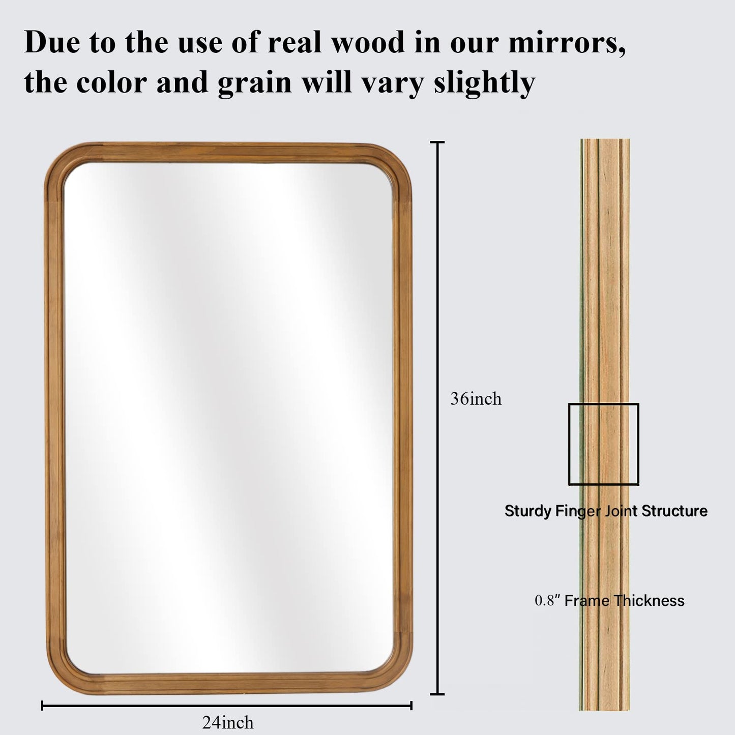 WallBeyond Wood Framed Mirrors for Bathroom, 24x36 Inch Wooden Frame Wall Mirror Farmhouse Wall Mounted Rectangle Mirror for Vanity (Horizontal/Vertical)