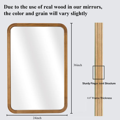 WallBeyond Wood Framed Mirrors for Bathroom, 24x36 Inch Wooden Frame Wall Mirror Farmhouse Wall Mounted Rectangle Mirror for Vanity (Horizontal/Vertical)