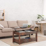 Lift Top Coffee Table with Hidden Compartment & 2 Storage Shelves - Living Room Dining Table with Rising Tabletop Lifttop Desk for Apartment, Home, Condo - Rustic Brown Lifetime Home