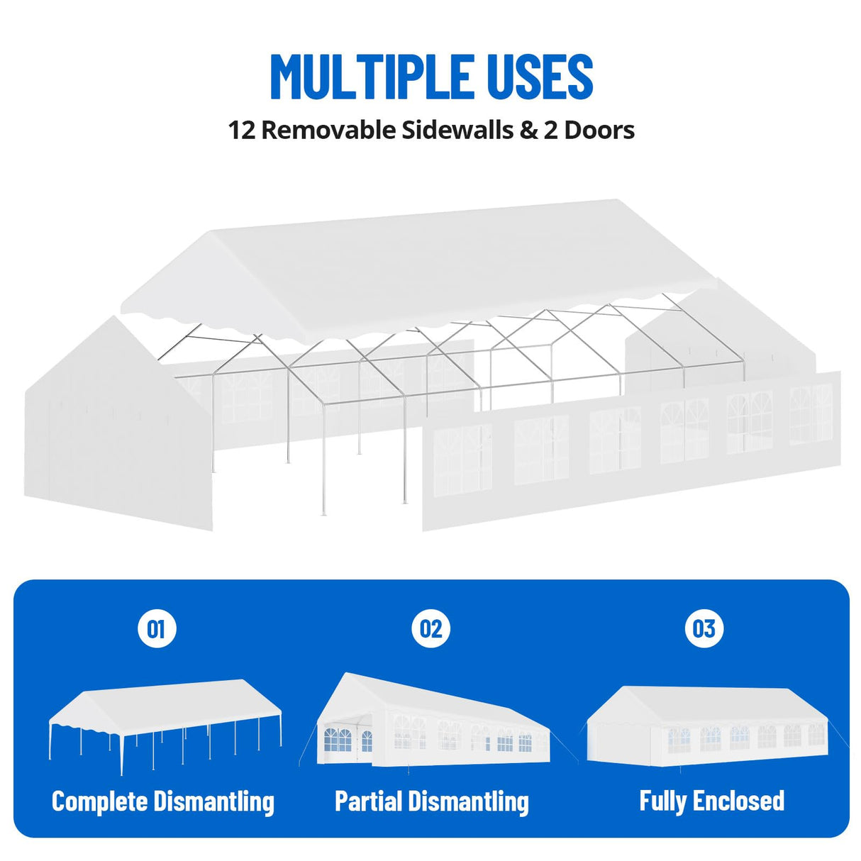 GarveeLife 20'x40' Party Tent Heavy Duty Wedding Tent Event Shelter with Removable Sidewall Outdoor Gazebo Canopy for Birthday Party Wedding Event GarveeLife