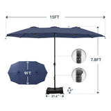 GREEN PARTY 15 ft Rectangle Patio Umbrella with Base Included, Double-Sided Table Umbrella with Crank, Large Outdoor Umbrellas for Patio Poolside Garden Backyard, Navy Blue GREEN PARTY