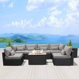 Dineli Sectional Sofa with Gas/Propane Fire Pit Table Outdoor Patio Furniture Sets (Light Gray-Rectangular Table) Dineli
