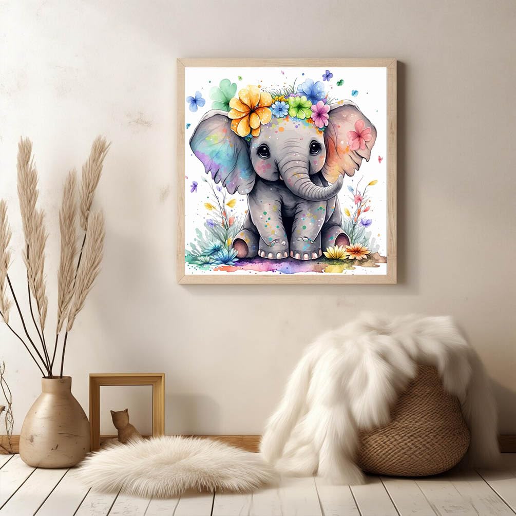 Cute Elephant Diamond Art Painting Kits for Adults - Round Full Drill Diamond Dots Paintings for Beginners, 5D Paint with Diamonds Pictures Gem Art Painting Kits DIY Crafts Project Kits 14x14inch HOIYLDS