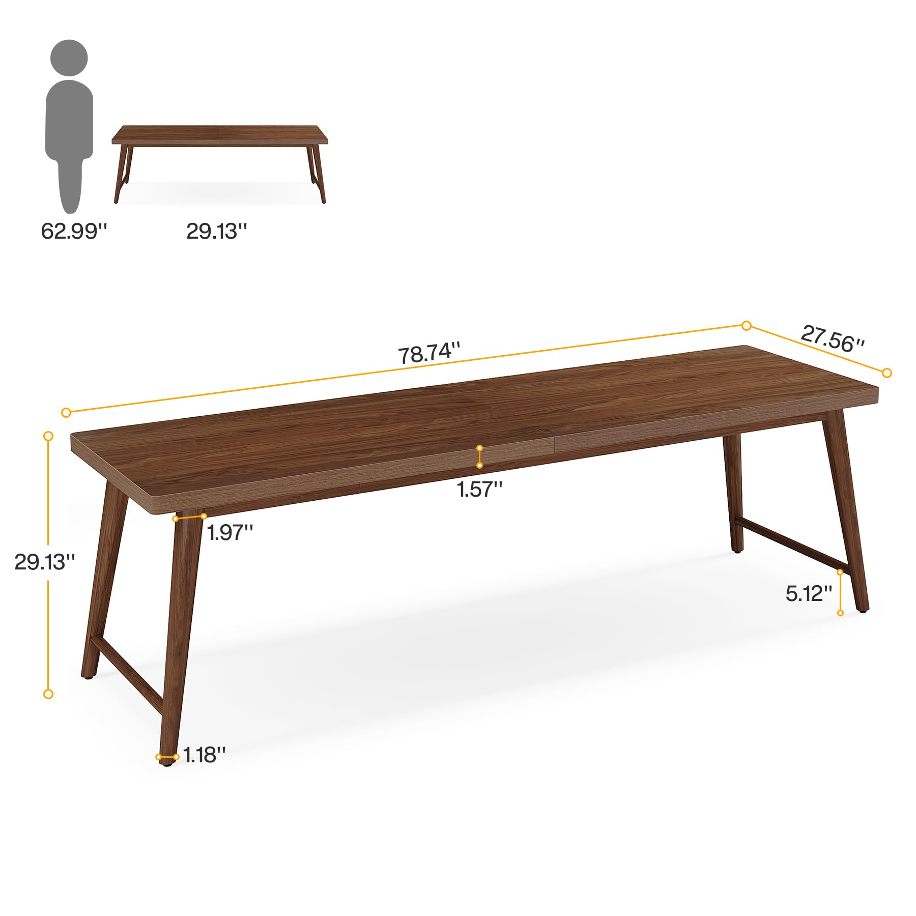 Tribesigns 78.7" Extra Long Desk, Large 2-Person Computer Desk Writing Desk, Double Home Office Desk Study Work Table with Metal Legs, Rich Walnut - WoodArtSupply