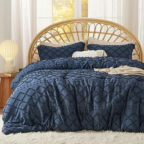 Bedsure Full Comforter Set - Navy Blue Comforter, Boho Tufted Shabby Chic Bedding for Kids, 3 Pieces Vintage Farmhouse Bed Set for All Seasons, Fluffy Soft Bedding with 2 Pillow Shams Bedsure