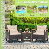 Tangkula 3-Piece Patio Furniture Set, Patiojoy Outdoor Rattan Sofa Set with Coffee Table, Patio Conversation Set with Removable Cushion, Cozy Acacia Wood Armrests for Backyard, Poolside (Beige) Tangkula