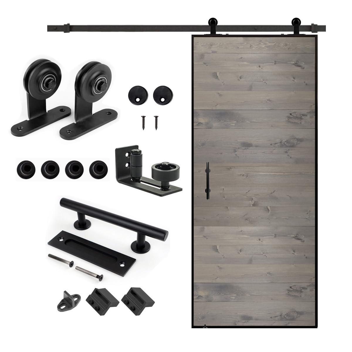 S&Z TOPHAND® 36 in. x 84 in. Elephant Gray Barn Door with 6.6FT Sliding Door Hardware Kit, 20-42in Stainless Steel Frame Modern Style Barn Door/Sliding Door/Simple Assembly is Required - WoodArtSupply