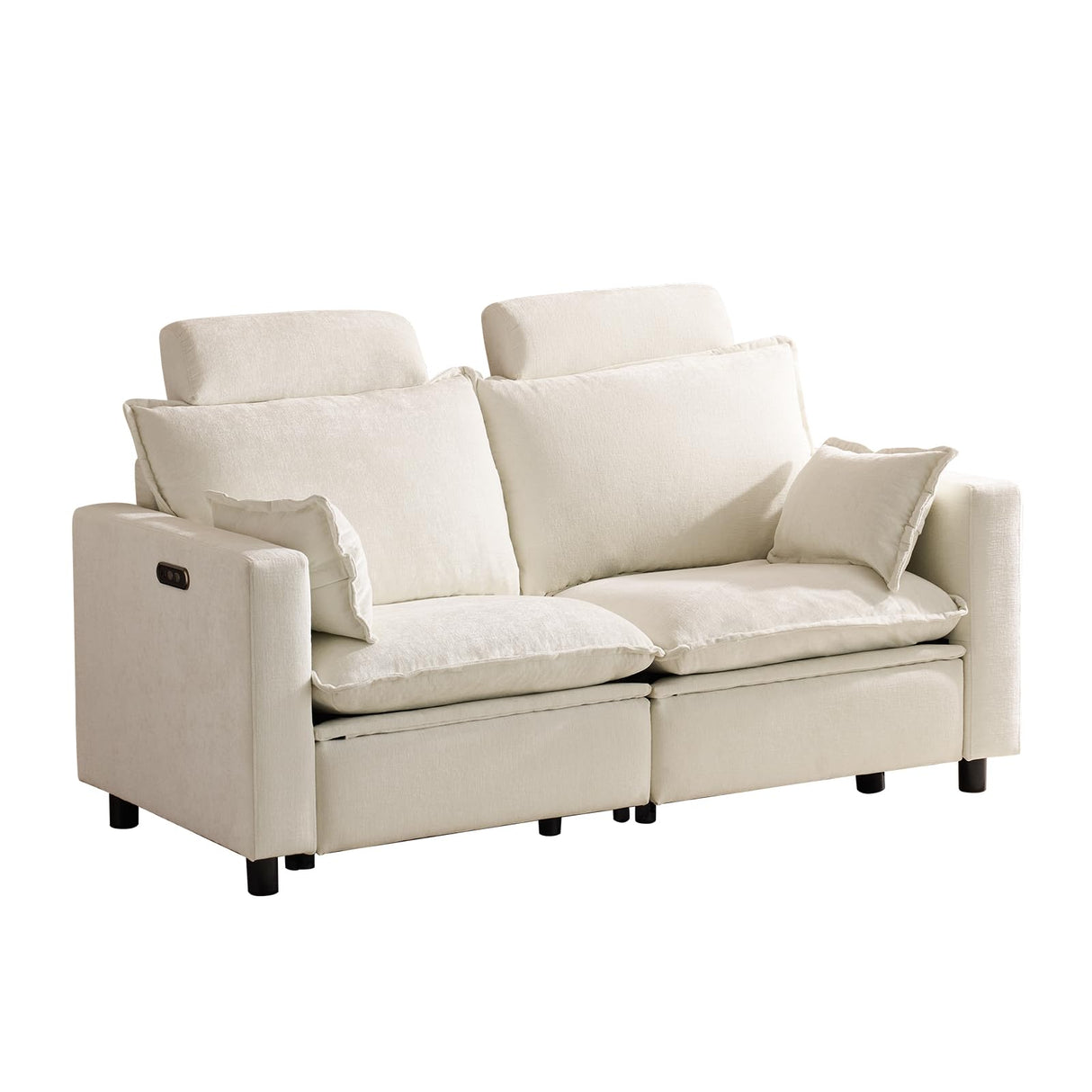 PALLOME Electric Loveseat Recliner, Power Reclining Sofa with USB Ports, Comfy Cloud Couch Chenille for Living Room, Soft Oversized Sofa with Pillows, Headrest for Comfort (Cream) PALLOME