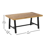 Merrick Lane Zuli Solid Acacia Wood Dining Table in a Natural Finish with Black Metal Legs for Indoor and Outdoor Use Merrick Lane