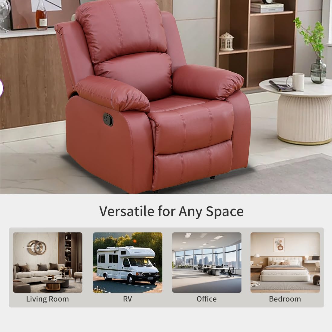 Toseslo Manual Recliner Chair Set, Living Room Furniture Sets with Adjustable Footrests, Modern Single Reclining Sofa Chair, Leather Reclining Couches, Recliner Furniture for RV/Apartment(red) Toseslo