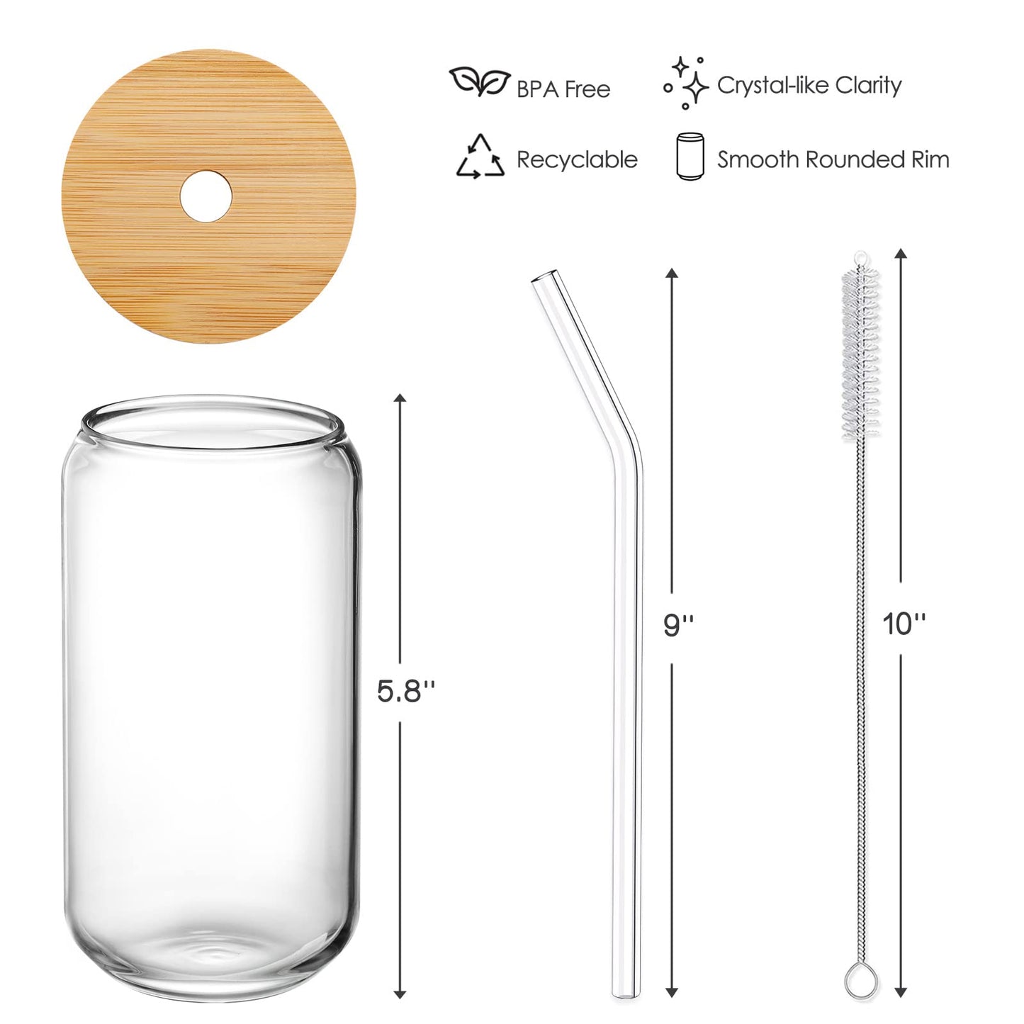 NETANY 2 Pack Glass Cups with Bamboo Lids and Straws 16 oz, Gifts for Women, Drinking glasses set, Iced Coffee Cup, Tea Cup, Cute Aesthetics Tumbler Cup, Mothers Day, Birthday Gifts for Her Mom