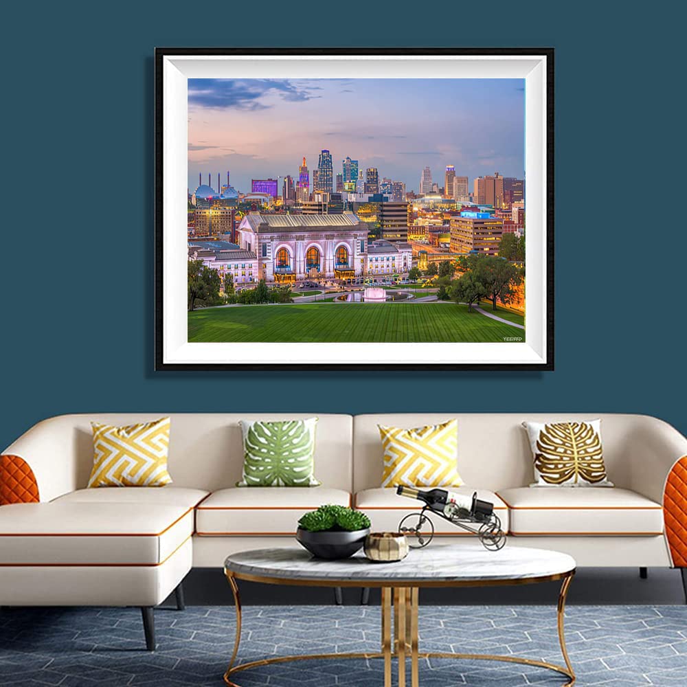 YEEIFFD Diamond Painting City Kansas City Missouri USA Skyline for Adult Painting Kits Diamond Art Perfect for Home Wall Decor 12x16 Inch YEEIFFD