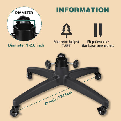 Universal Fake Christmas Tree Stand with Wheels for Artificial Trees,Artificial Tree Stand Base Replacement,Heavy Duty Rolling Christmas Tree Stand Holder Base,Faux Xmas Tree Stand-Up to 7.5 Ft