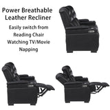 THSUPER Power Breathable Leather Reclining Sofa and Loveseat Set with LED Light, Home Theater Seating Recliner Couch with Adjustable Headrest/Reading Light/USB Port/Bluetooth Speaker, Black THSUPER