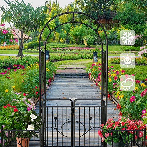 YITAHOME Garden Arbor Metal Garden Arch with Gate and Plant Box Wedding Arch Party Decoration for Outdoor Lawn Climbing Plants Roses Vines - WoodArtSupply